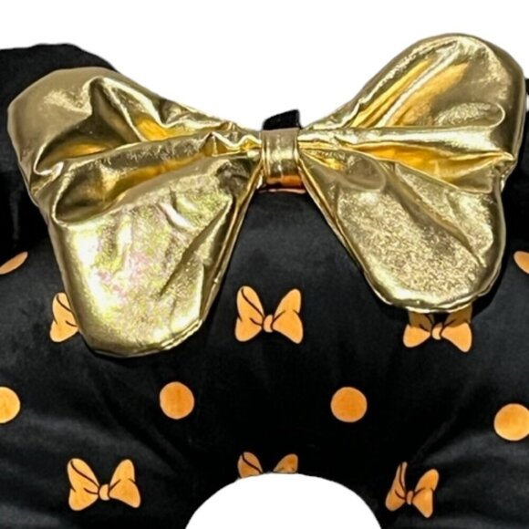 Disney Minnie Mouse Travel Soft Velvet Plush Pillow Gold Bow Ears NWOT - Picture 2 of 6